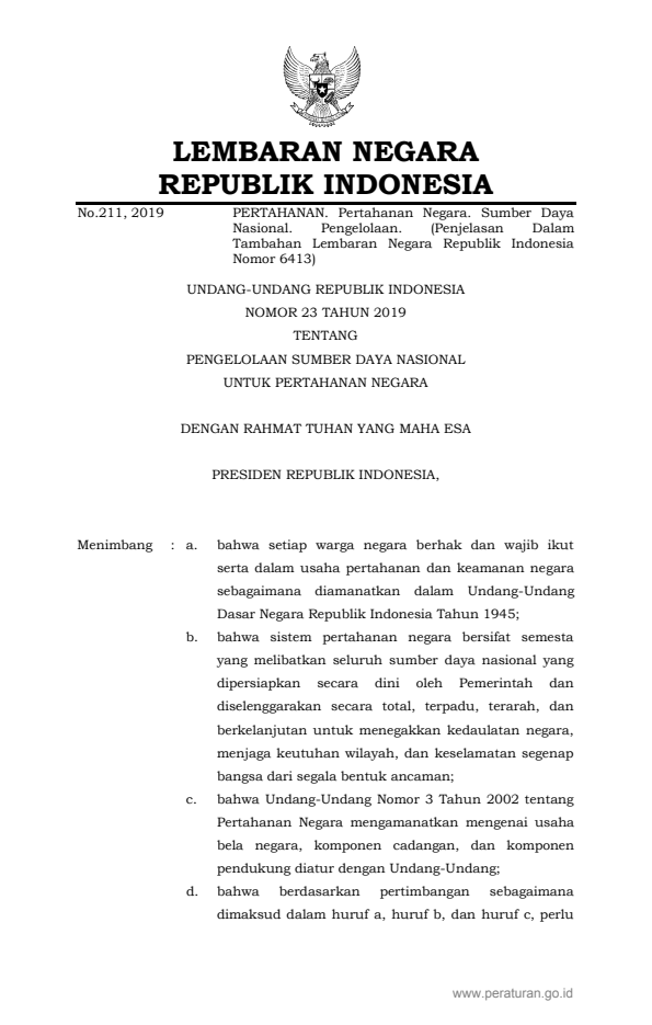 Undang-Undang Nomor 23 Tahun 2019