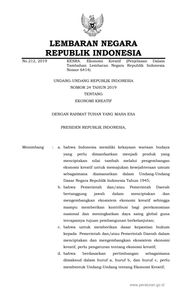 Undang-Undang Nomor 24 Tahun 2019