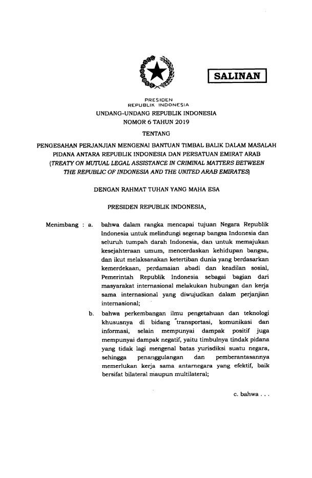 Undang-Undang Nomor 6 Tahun 2019