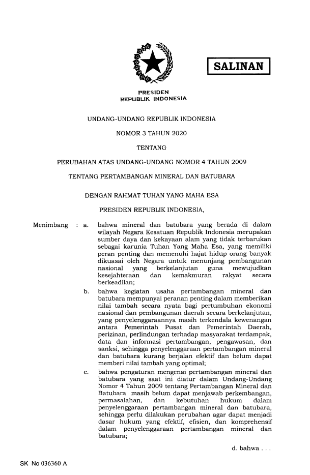 Undang-Undang Nomor 3 Tahun 2020