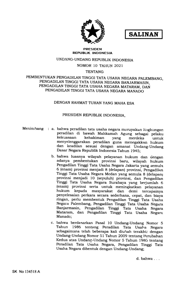 Undang-Undang Nomor 10 Tahun 2021