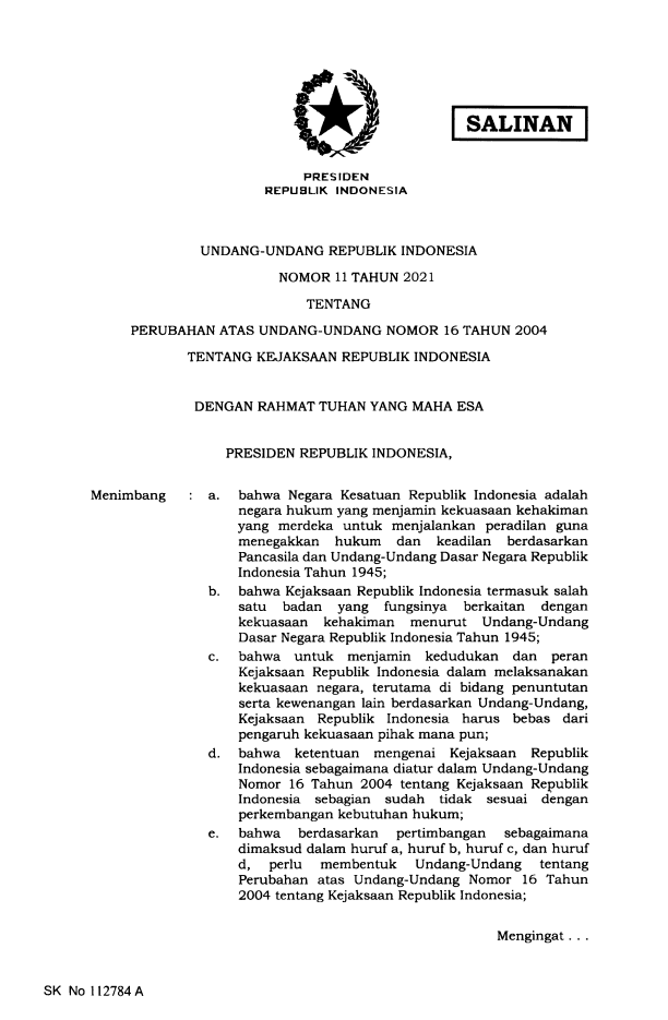 Undang-Undang Nomor 11 Tahun 2021