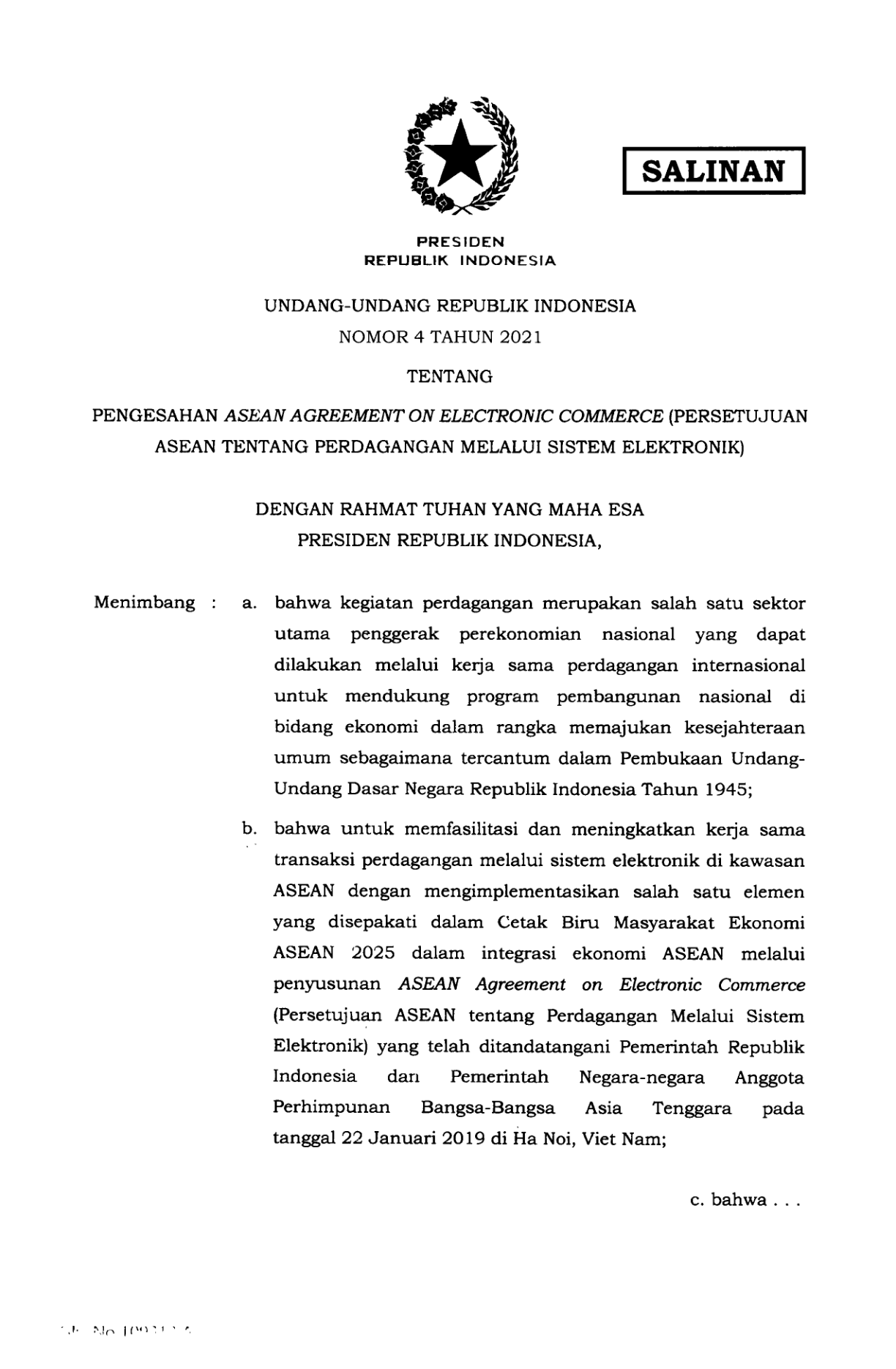 Undang-Undang Nomor 4 Tahun 2021