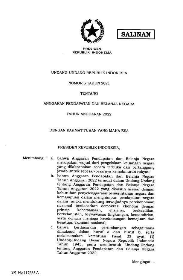 Undang-Undang Nomor 6 Tahun 2021