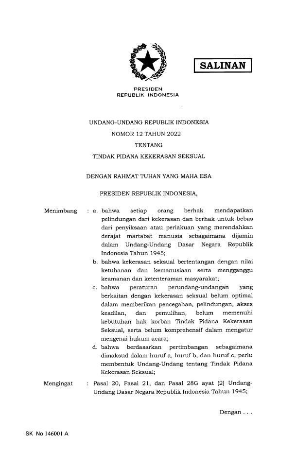 Undang-Undang Nomor 12 Tahun 2022