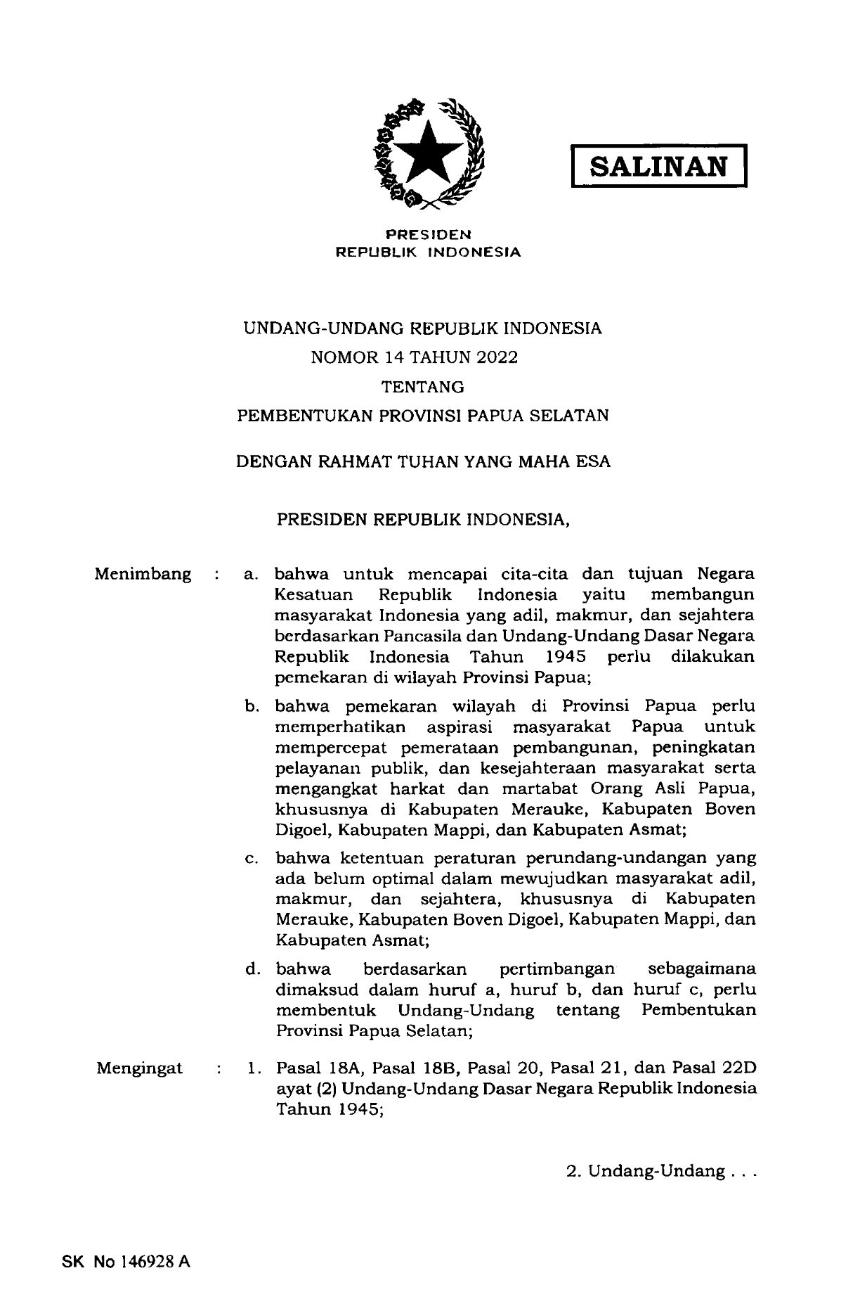 Undang-Undang Nomor 14 Tahun 2022