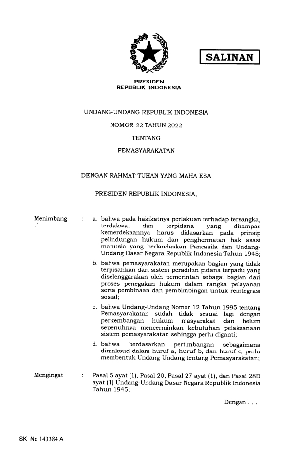 Undang-Undang Nomor 22 Tahun 2022