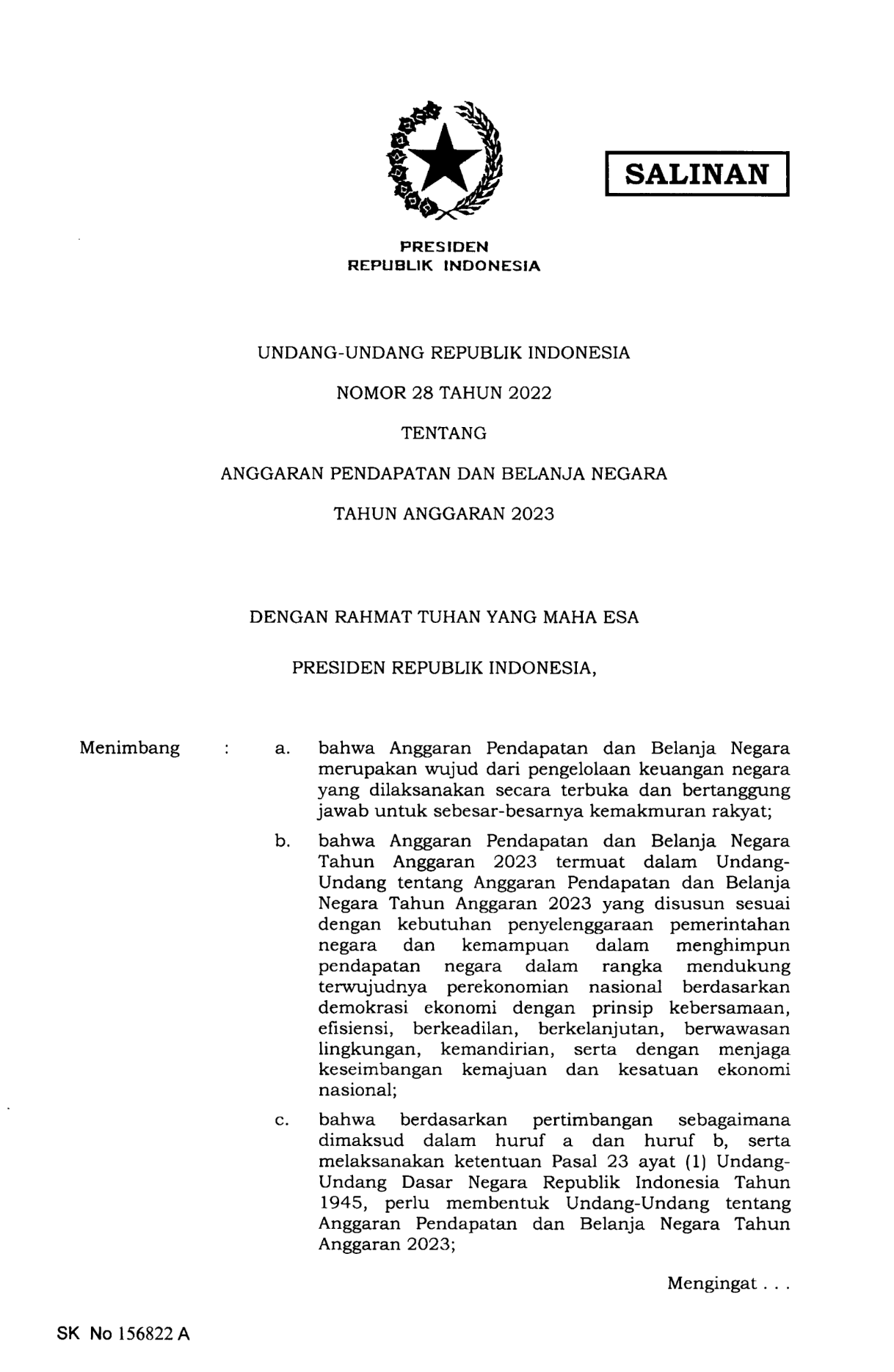 Undang-Undang Nomor 28 Tahun 2022