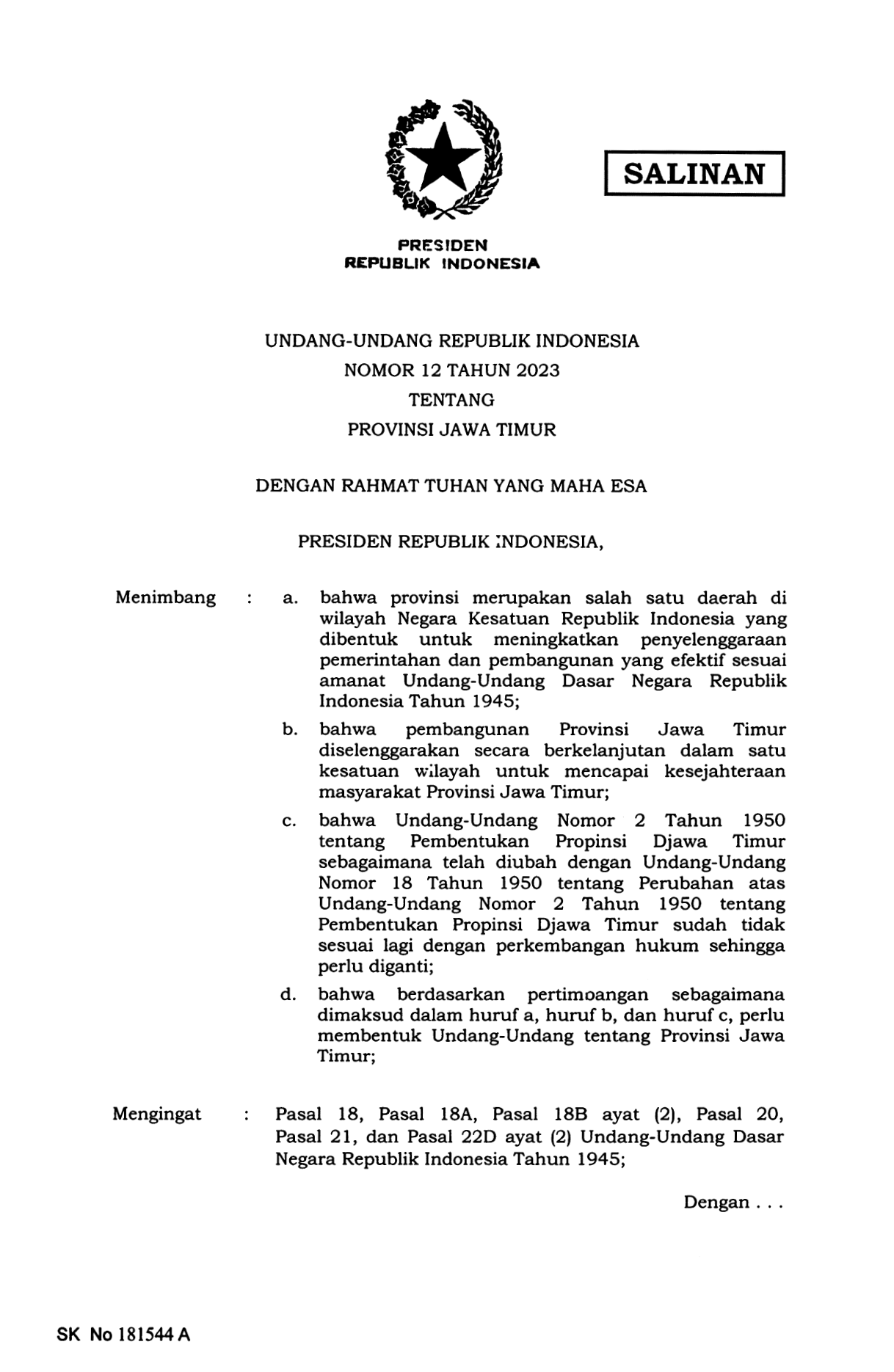 Undang-Undang Nomor 12 Tahun 2023