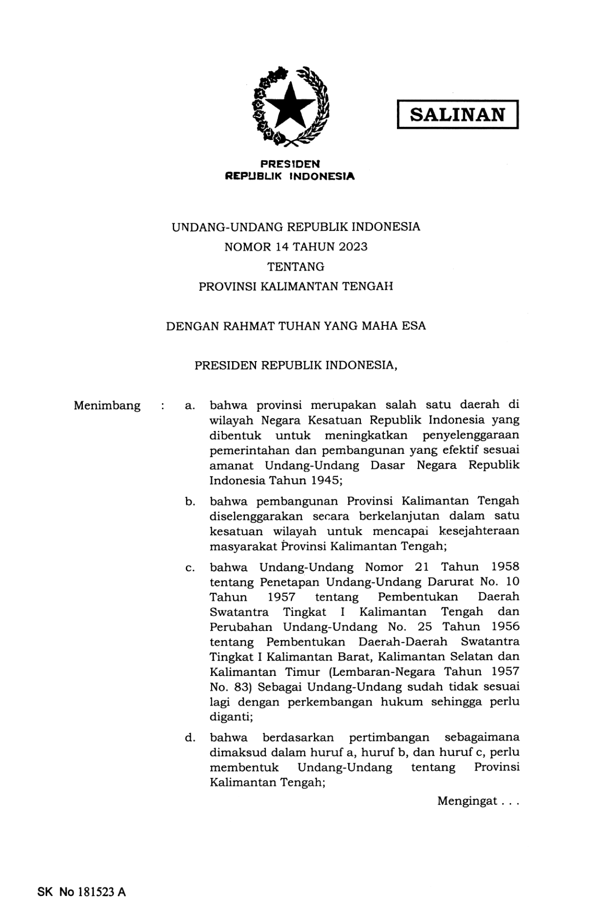 Undang-Undang Nomor 14 Tahun 2023