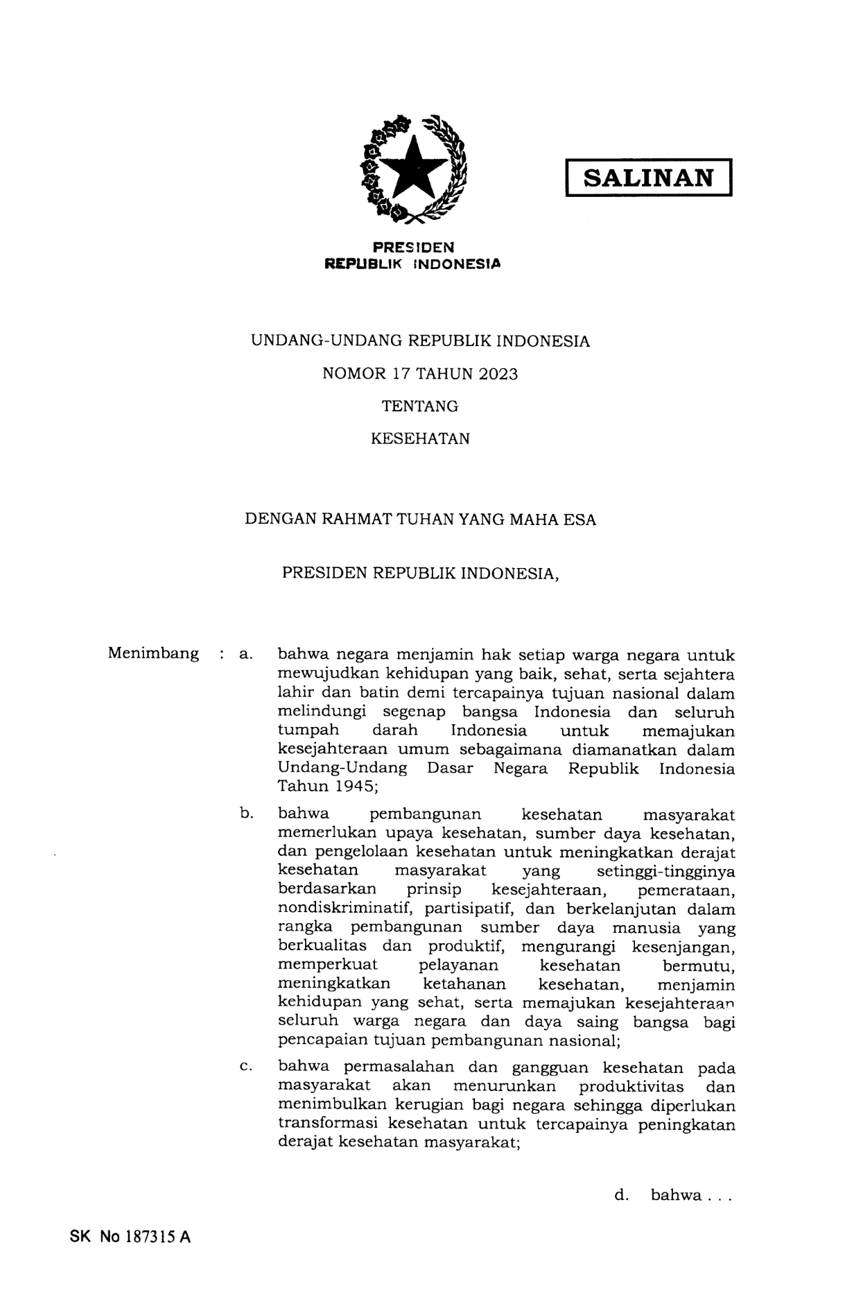 Undang-Undang Nomor 17 Tahun 2023