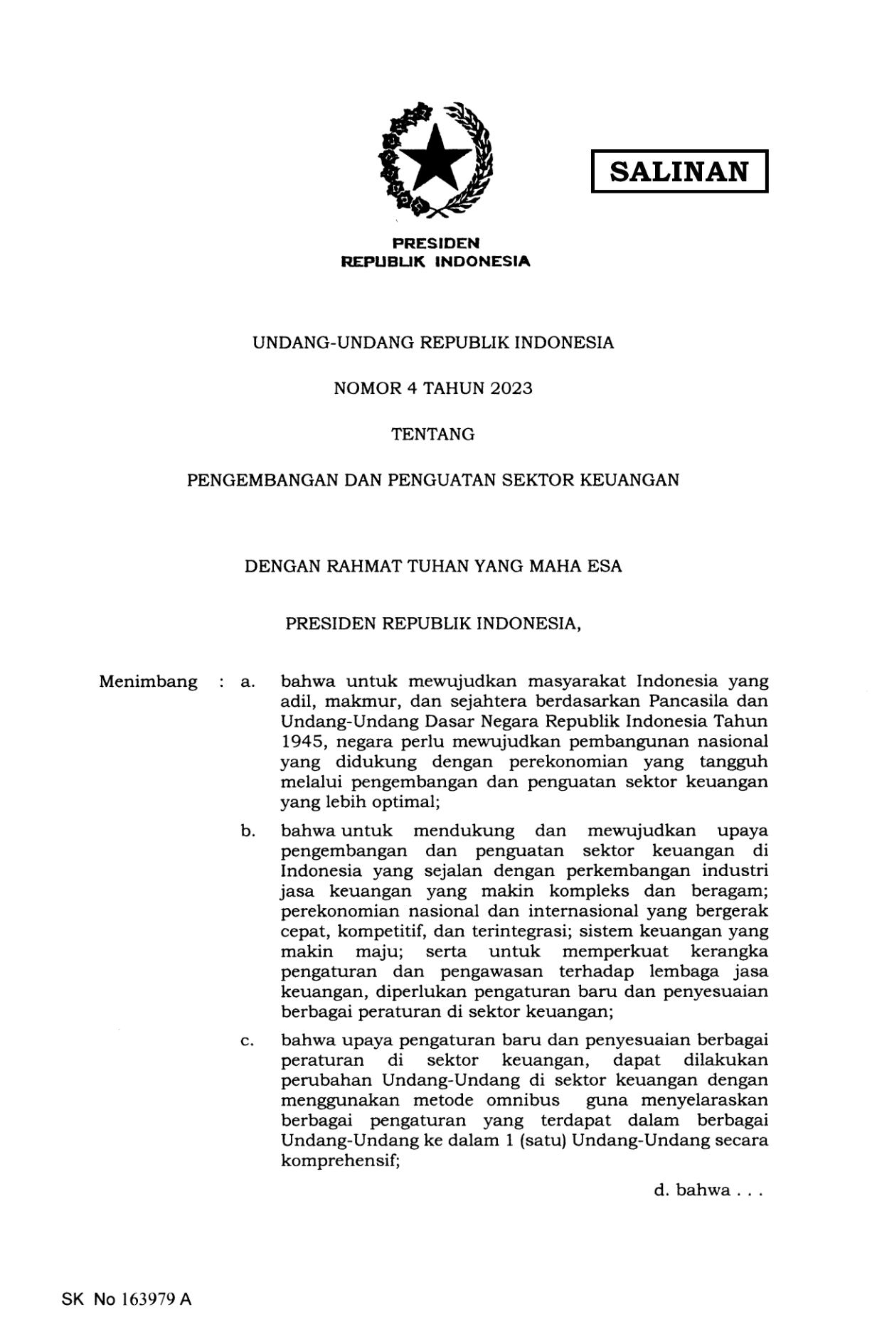 Undang-Undang Nomor 4 Tahun 2023