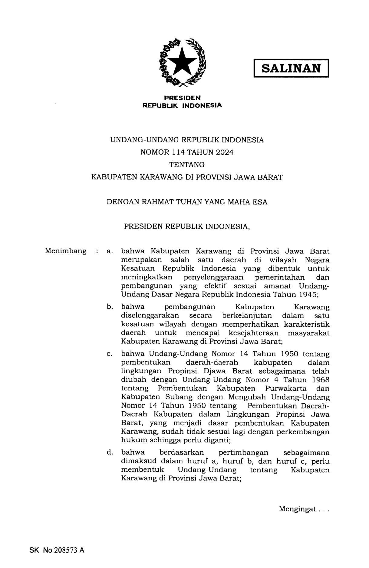 Undang-Undang Nomor 114 Tahun 2024