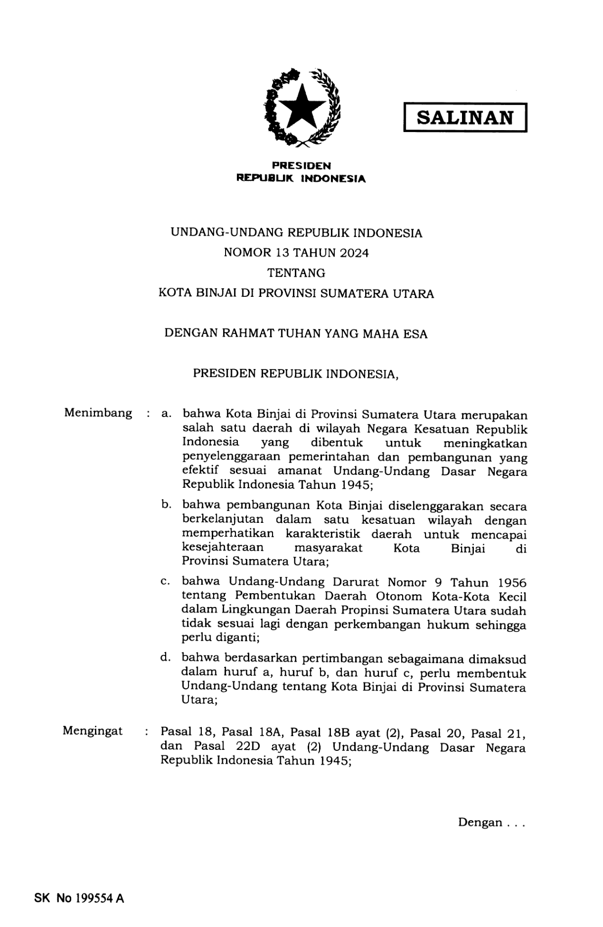Undang-Undang Nomor 13 Tahun 2024
