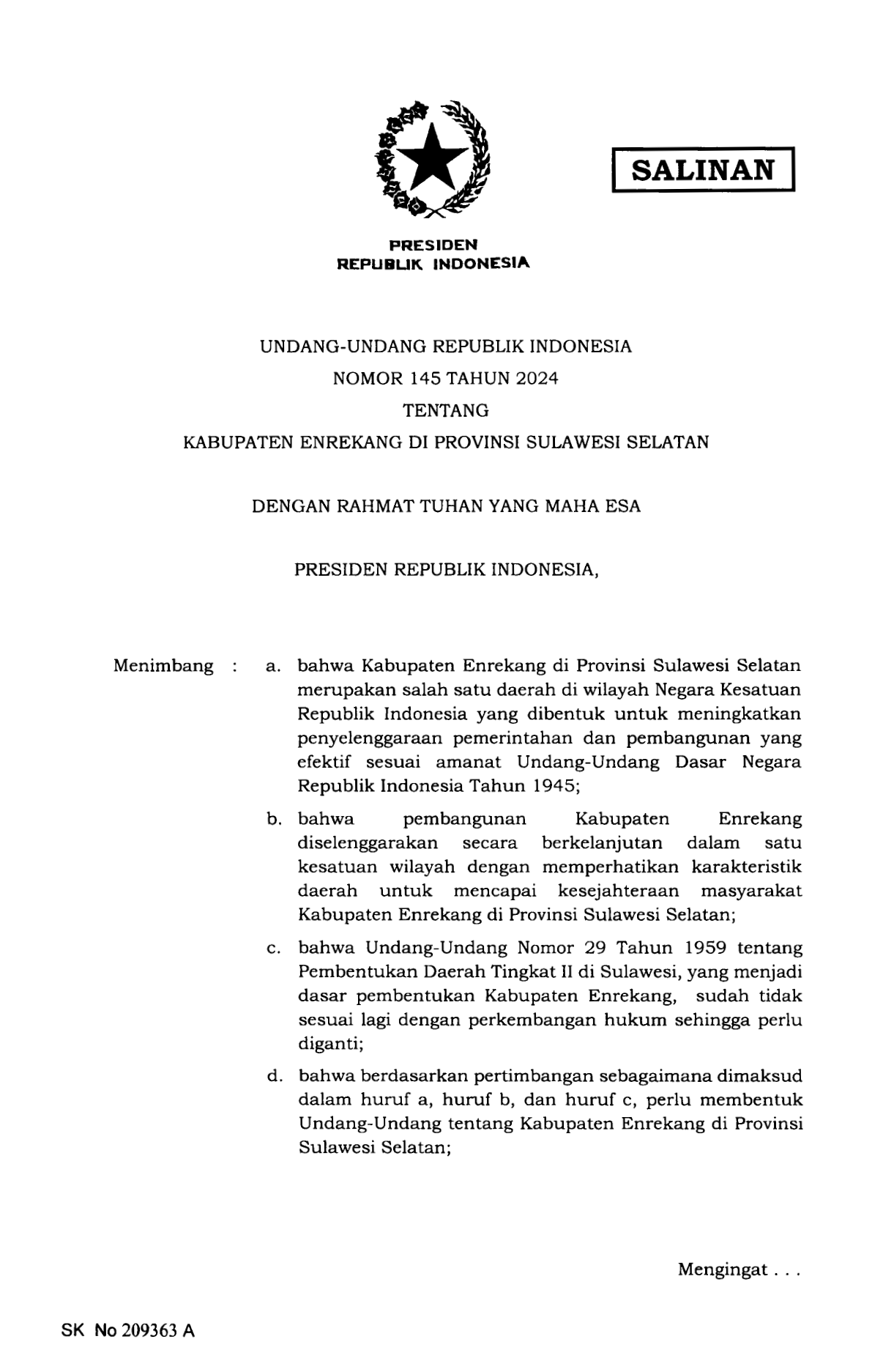 Undang-Undang Nomor 145 Tahun 2024