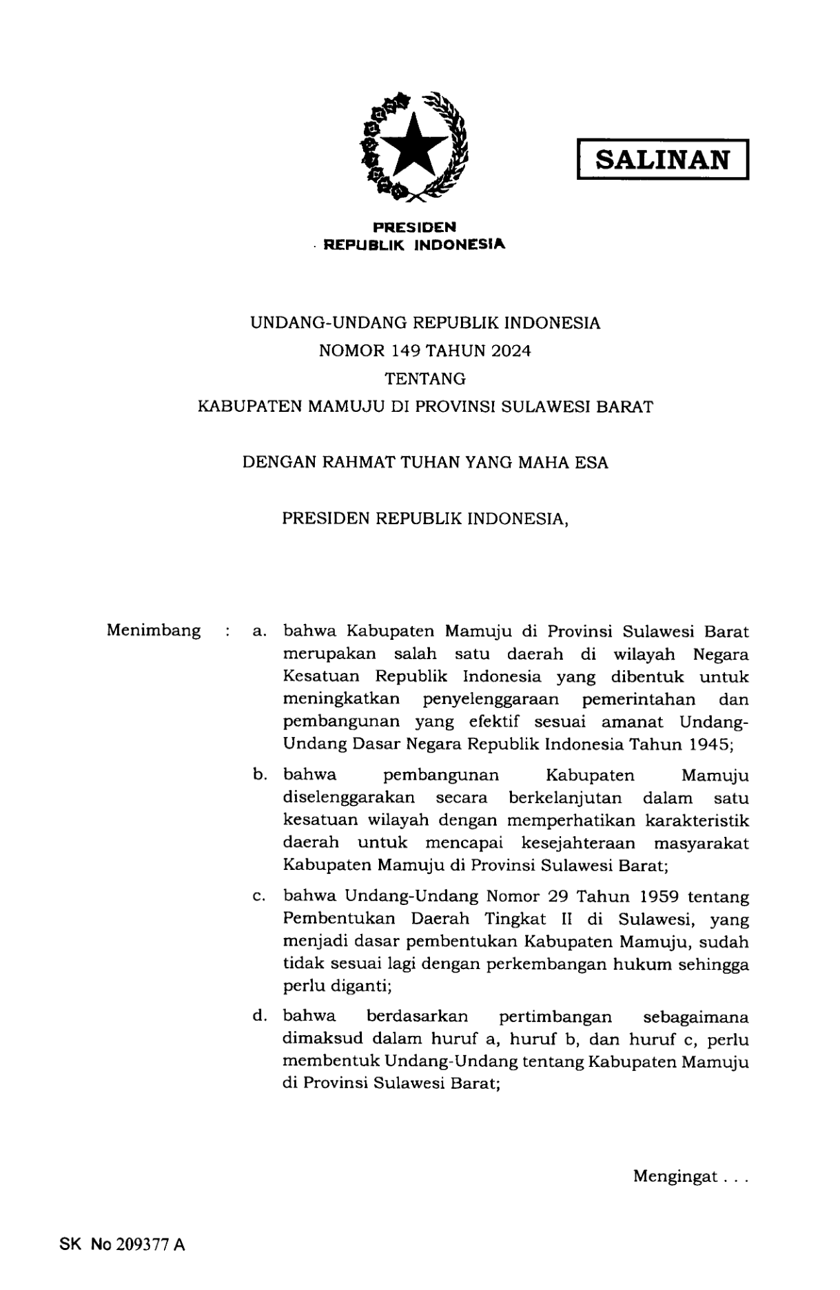 Undang-Undang Nomor 149 Tahun 2024