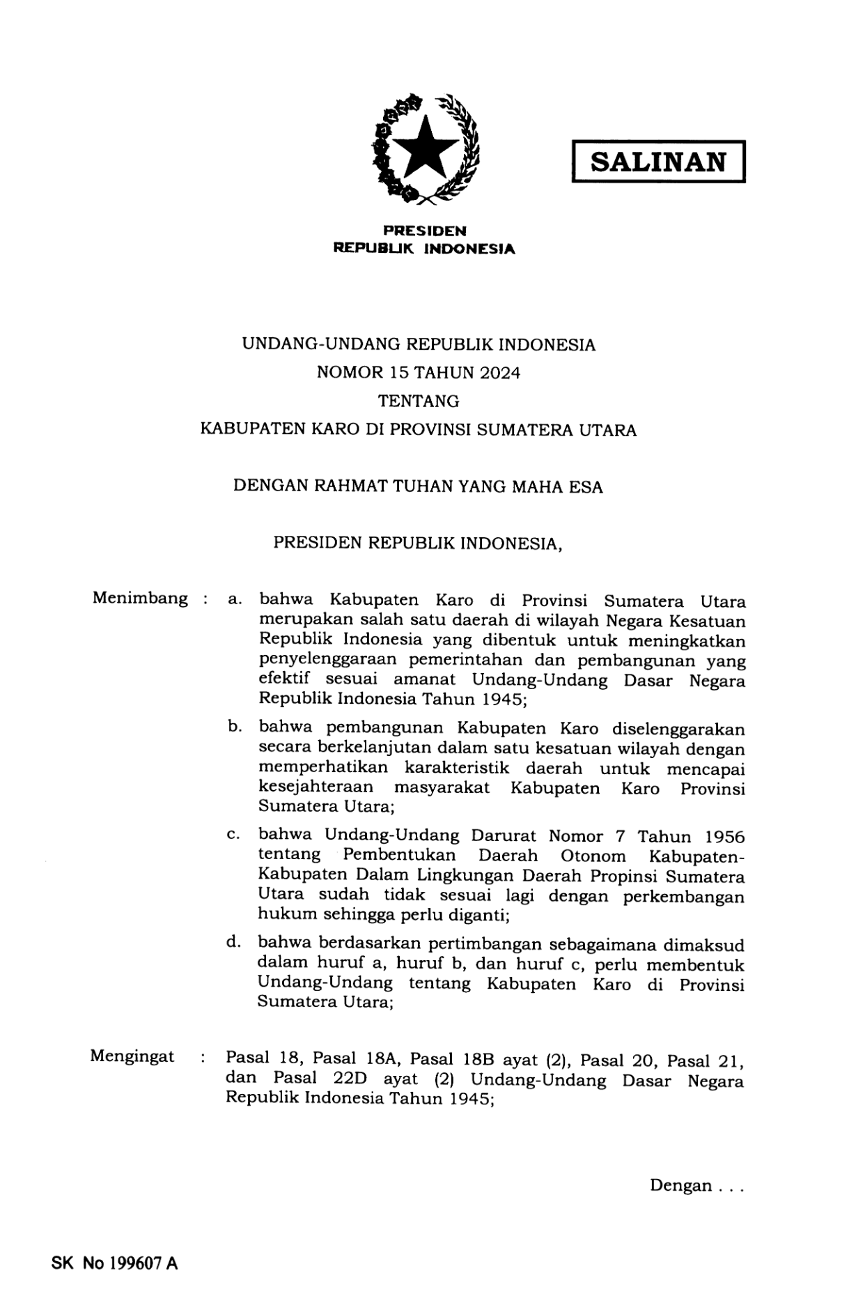 Undang-Undang Nomor 15 Tahun 2024