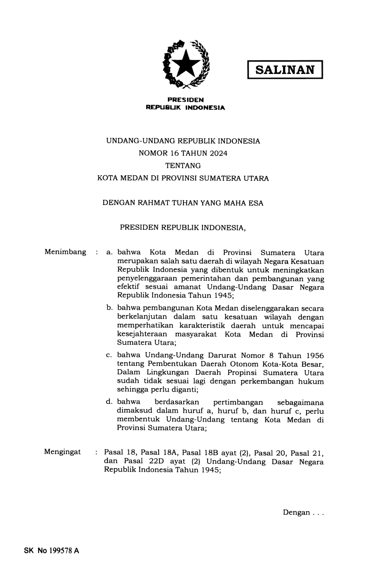 Undang-Undang Nomor 16 Tahun 2024