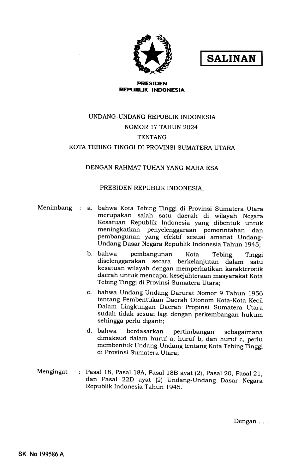 Undang-Undang Nomor 17 Tahun 2024