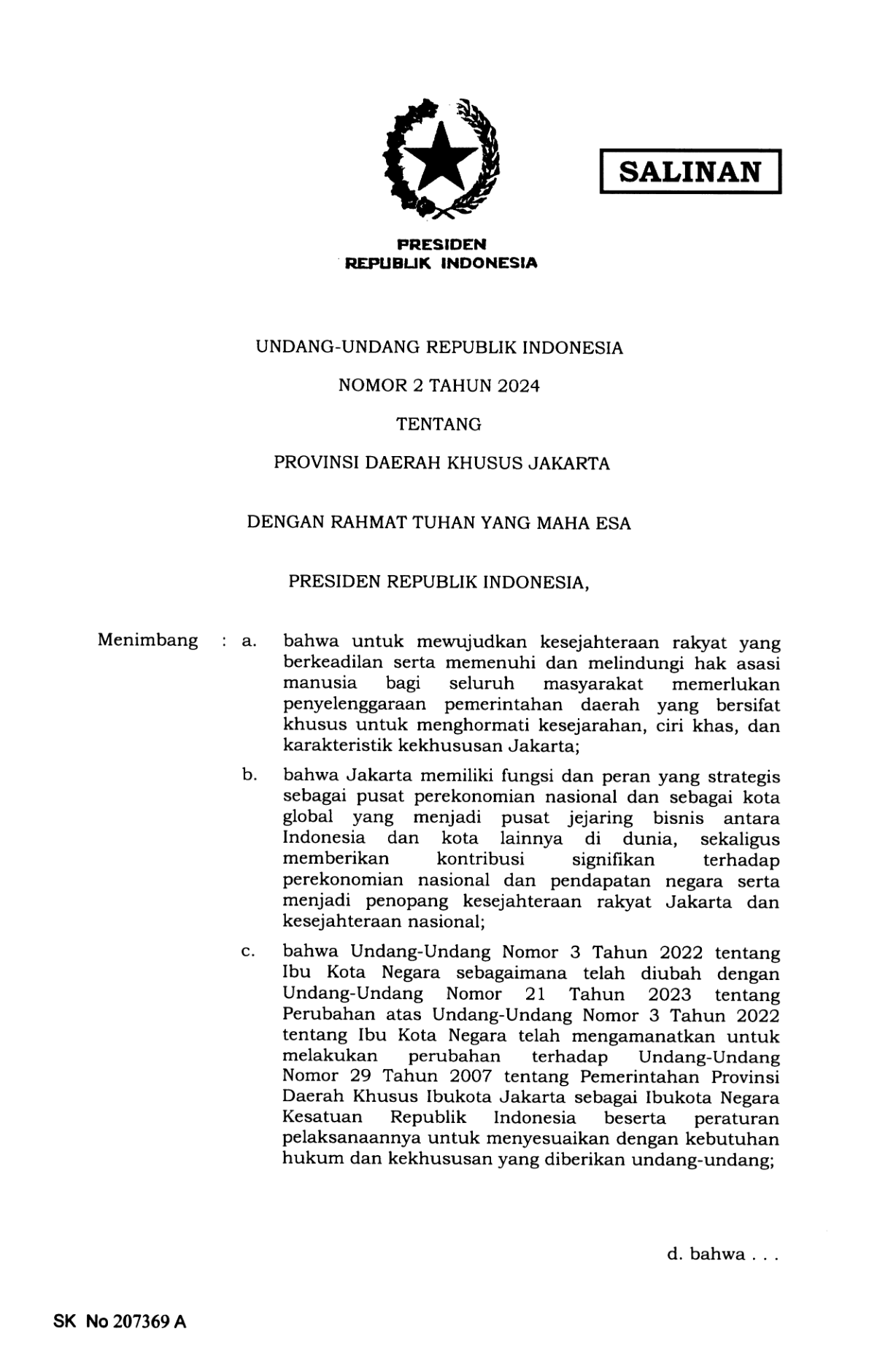 Undang-Undang Nomor 2 Tahun 2024