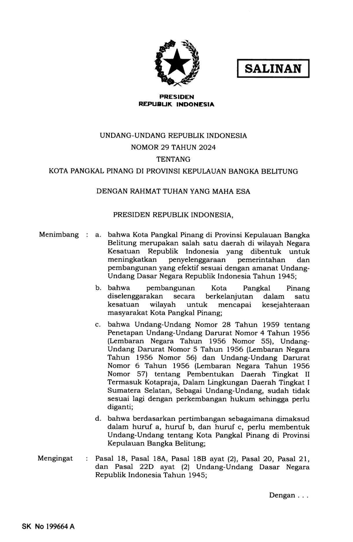 Undang-Undang Nomor 29 Tahun 2024