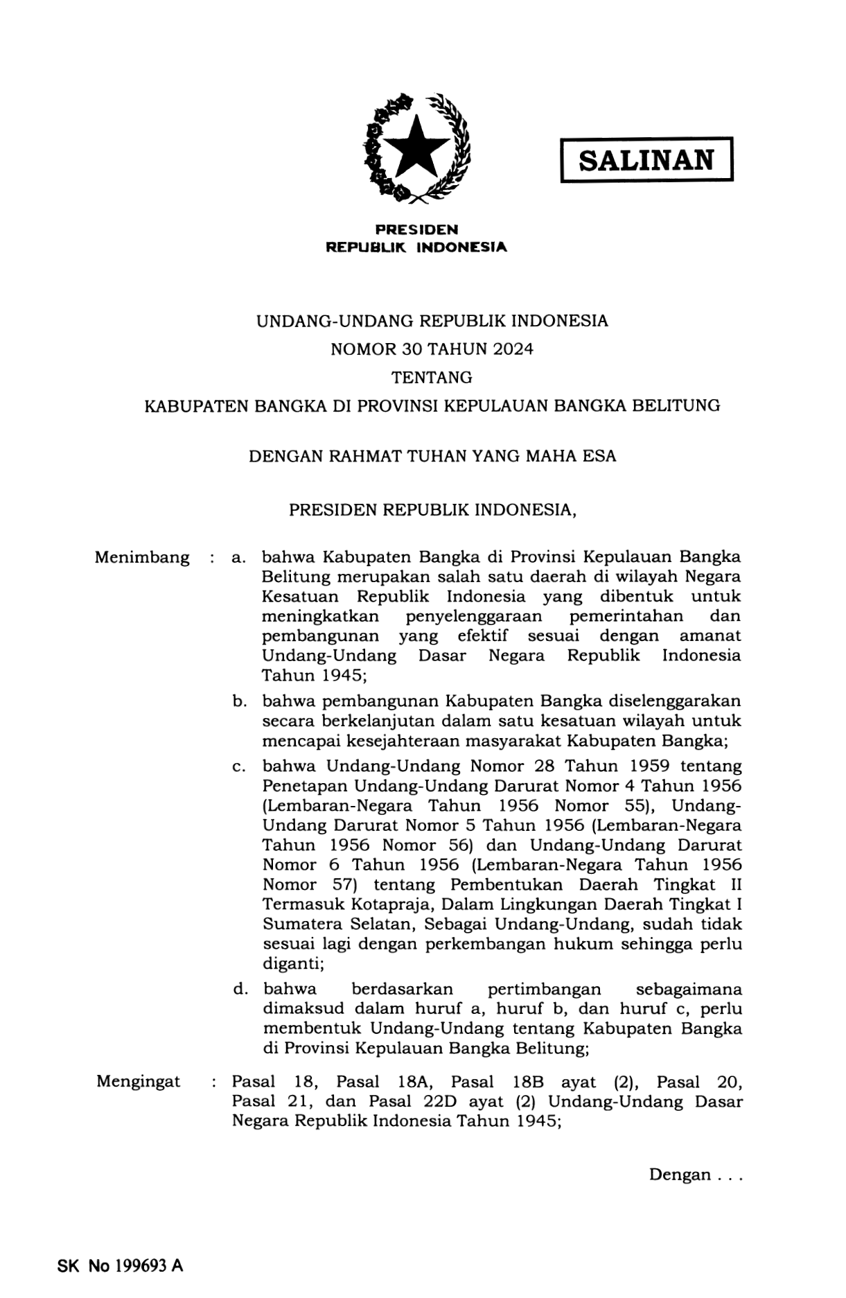 Undang-Undang Nomor 30 Tahun 2024