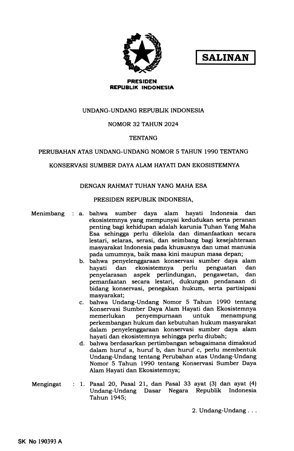 Undang-Undang Nomor 32 Tahun 2024