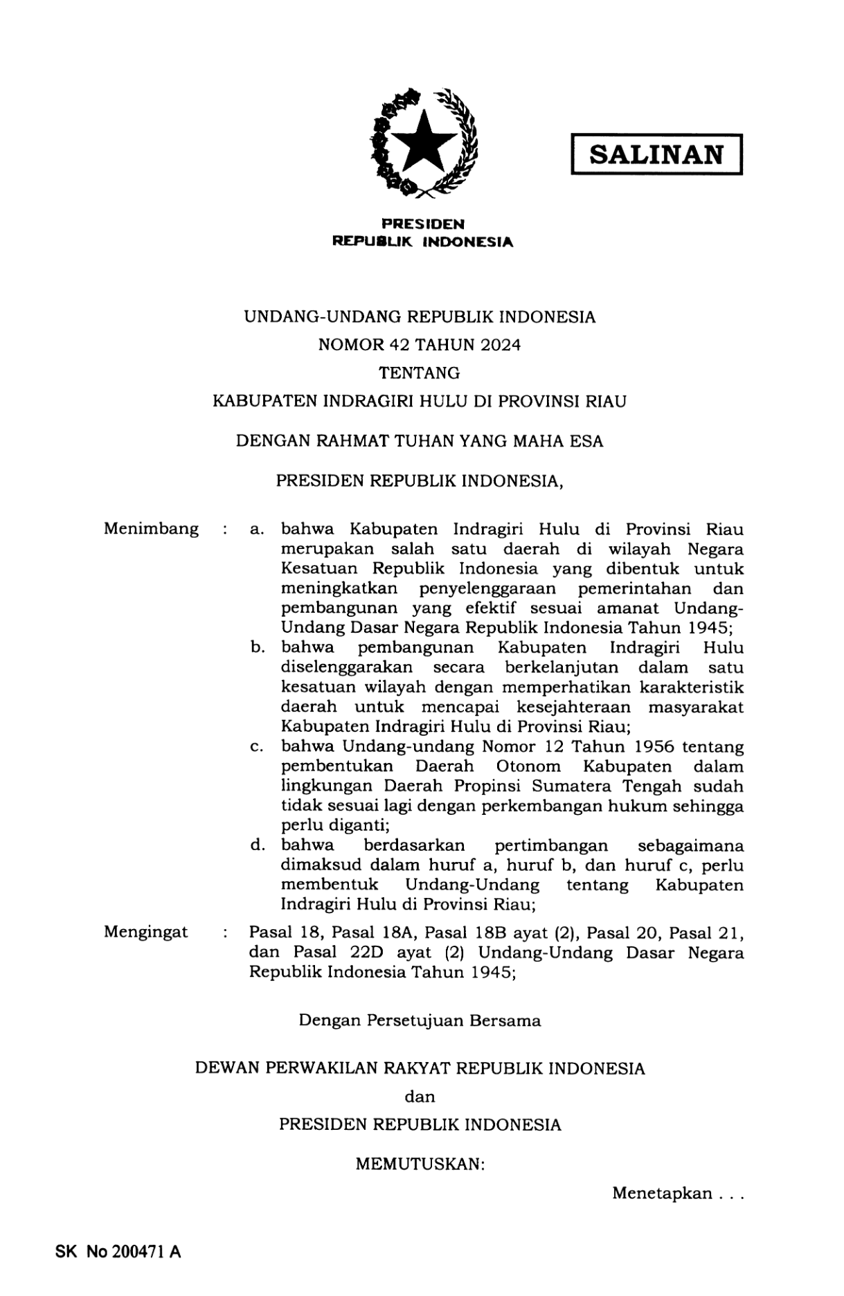 Undang-Undang Nomor 42 Tahun 2024