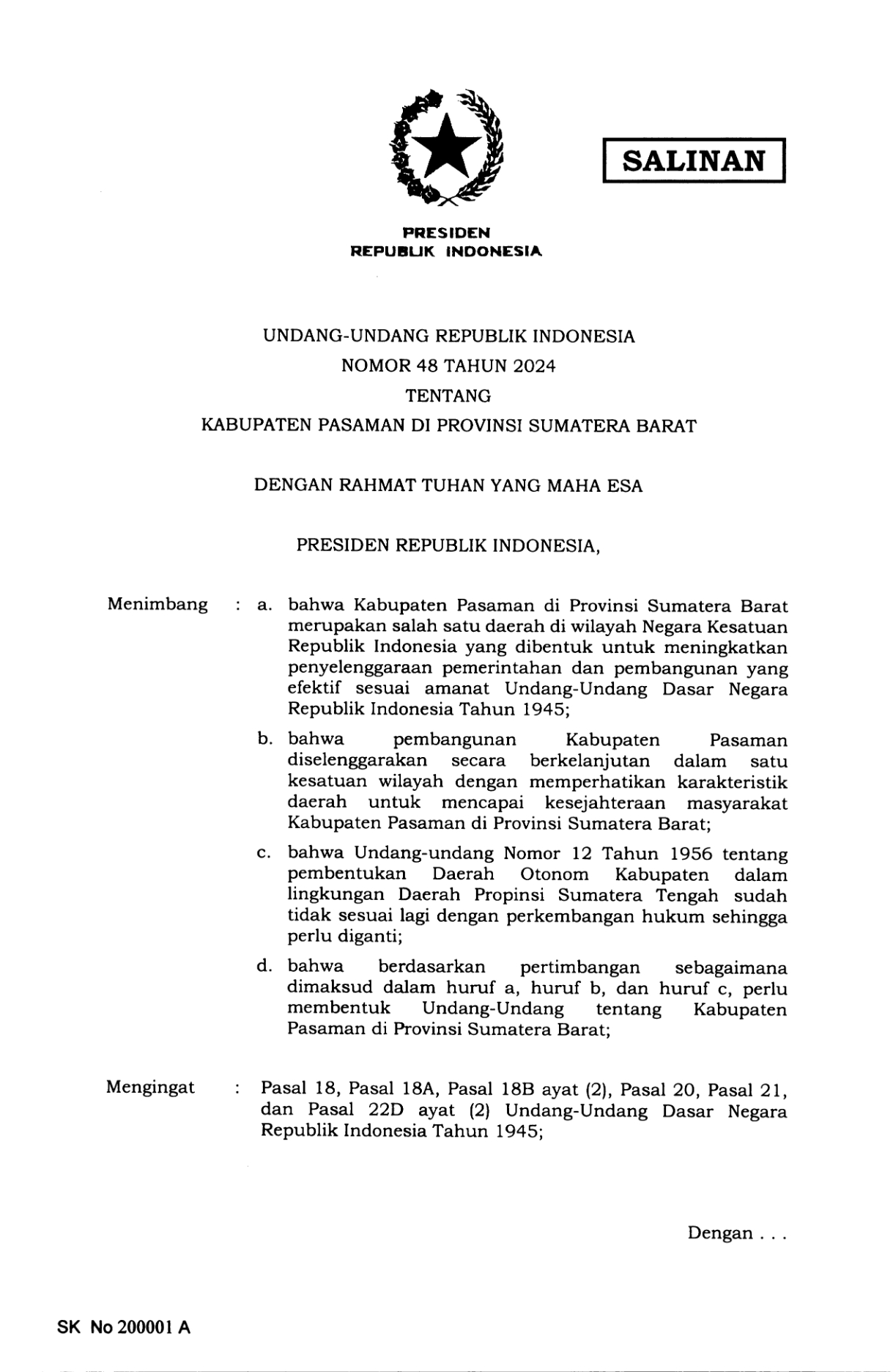 Undang-Undang Nomor 48 Tahun 2024