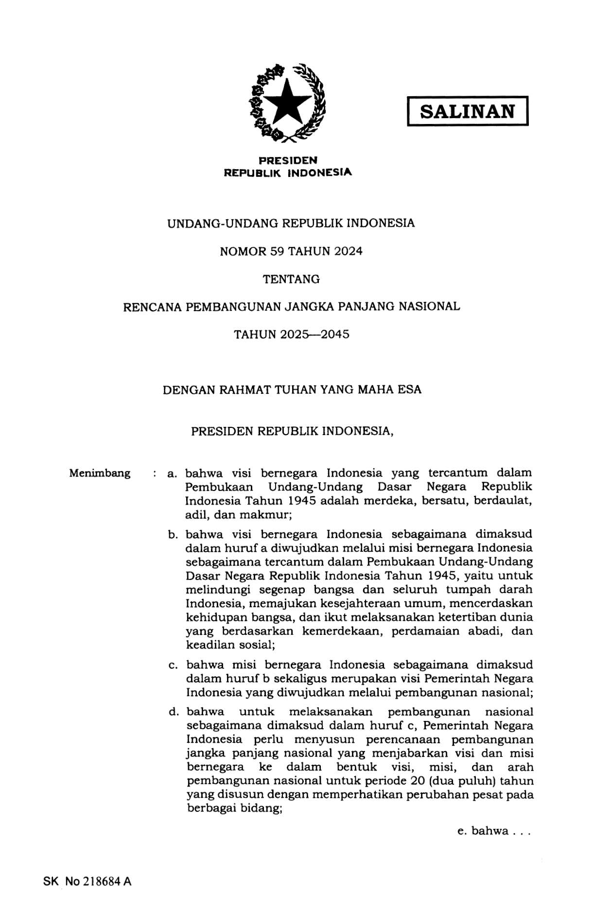 Undang-Undang Nomor 59 Tahun 2024