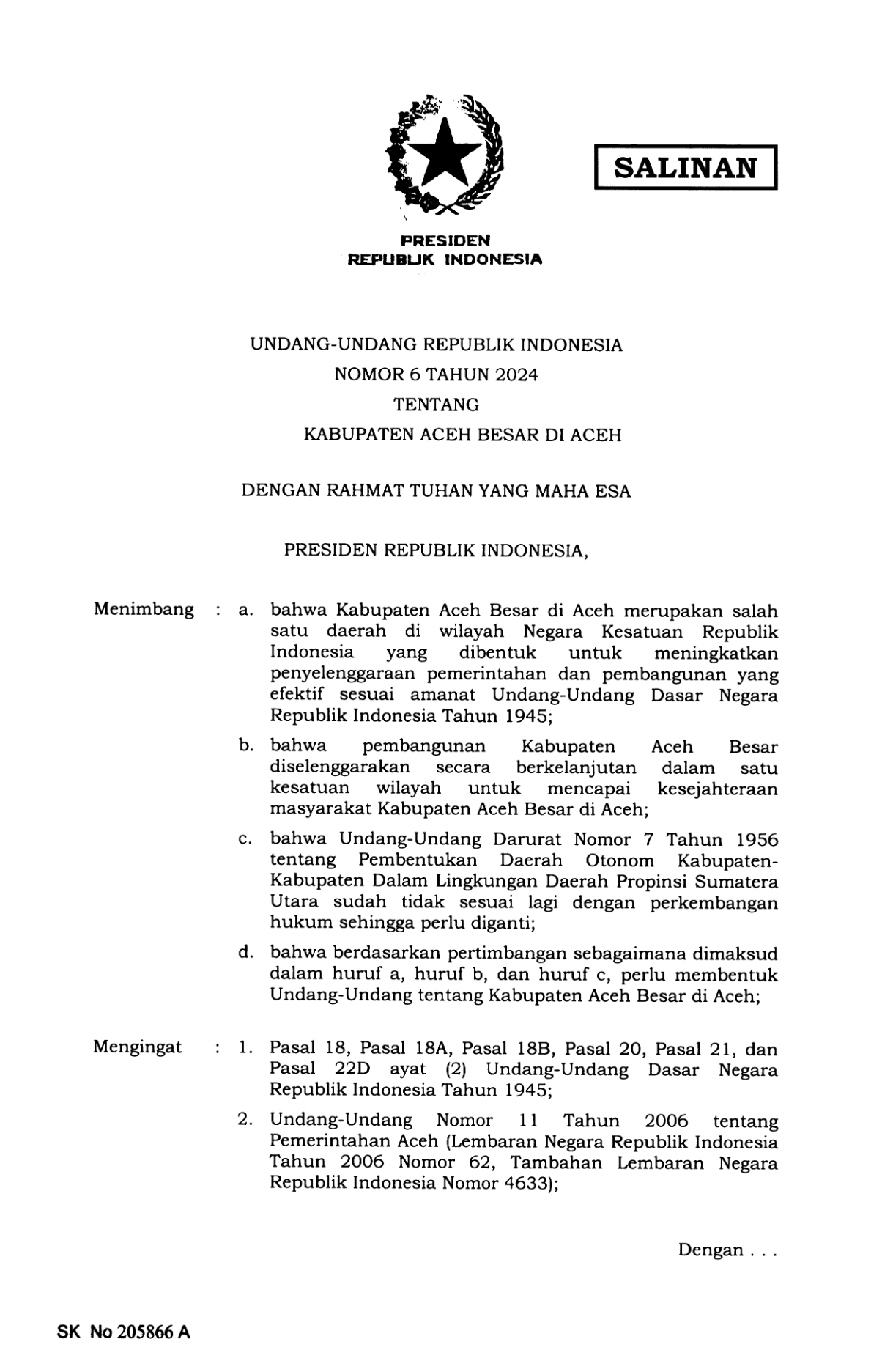 Undang-Undang Nomor 6 Tahun 2024