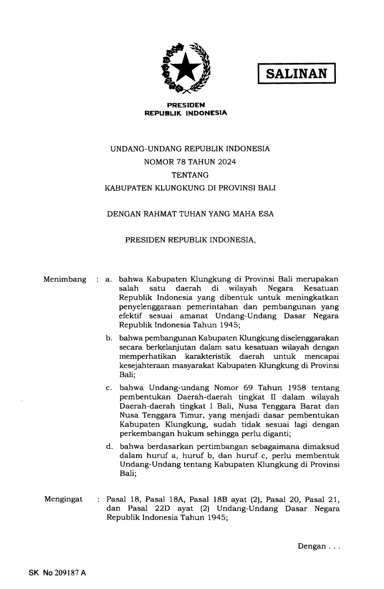 Undang-Undang Nomor 78 Tahun 2024