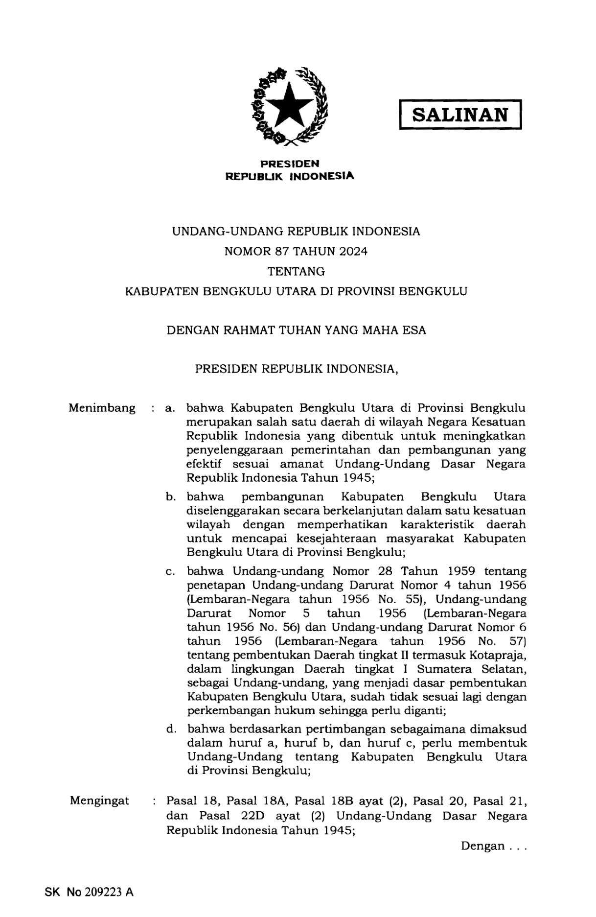 Undang-Undang Nomor 87 Tahun 2024