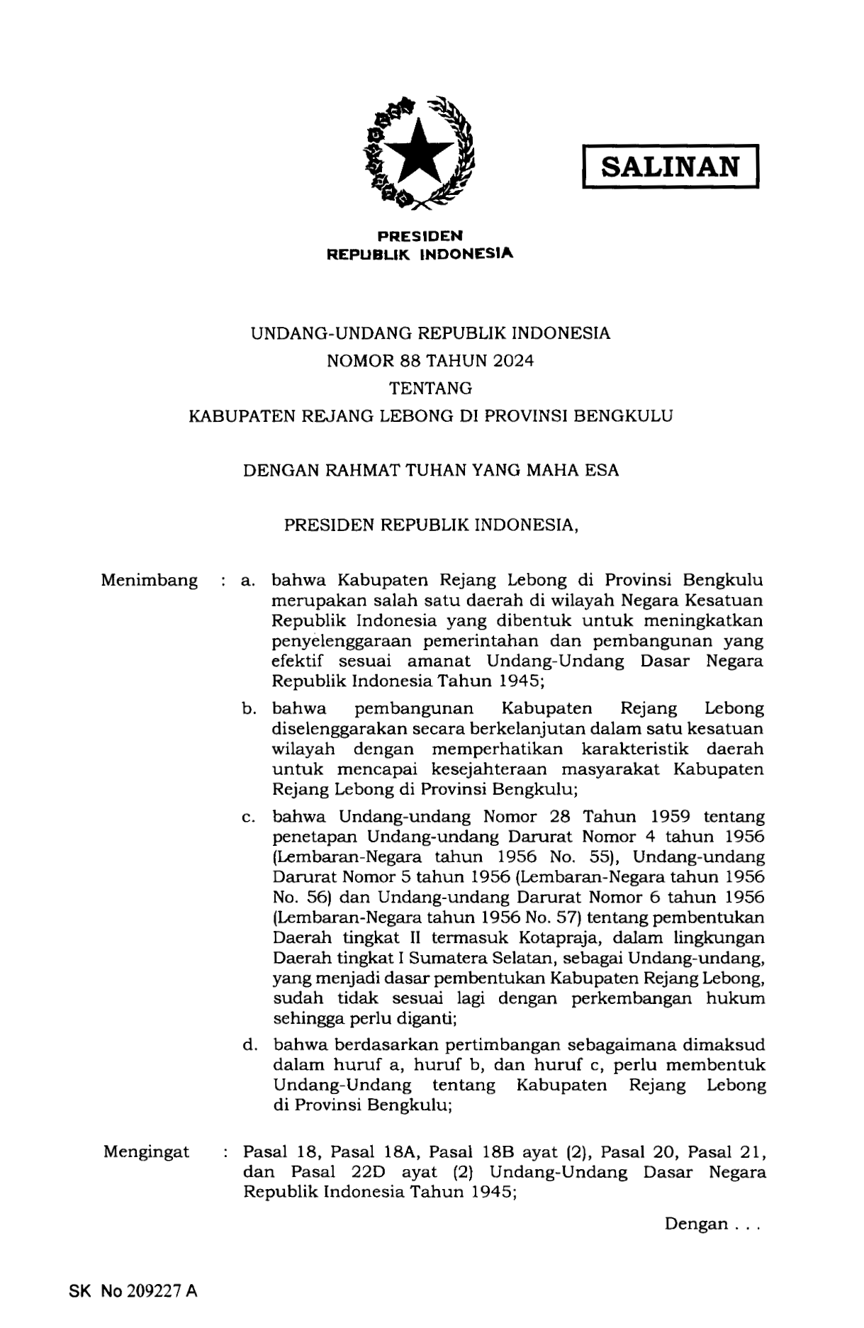 Undang-Undang Nomor 88 Tahun 2024