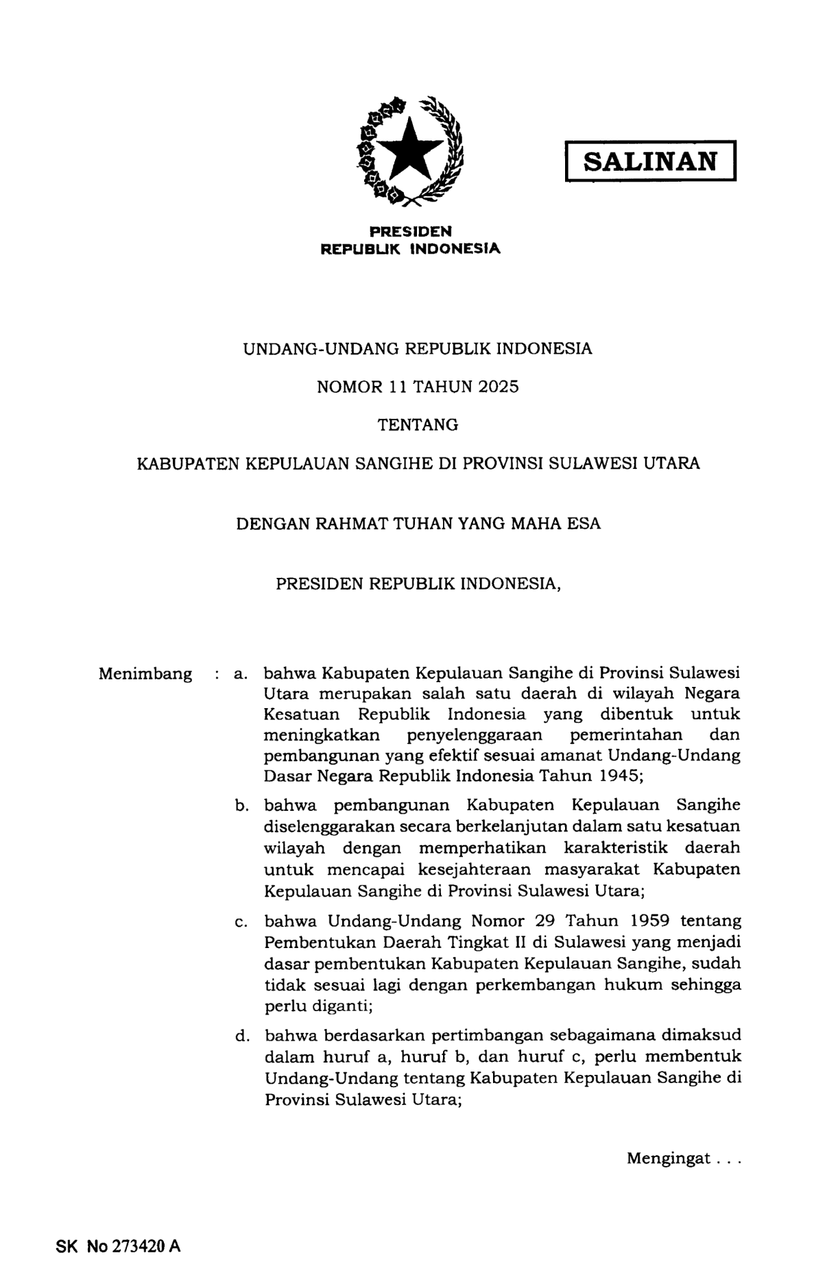 Undang-Undang Nomor 11 Tahun 2025