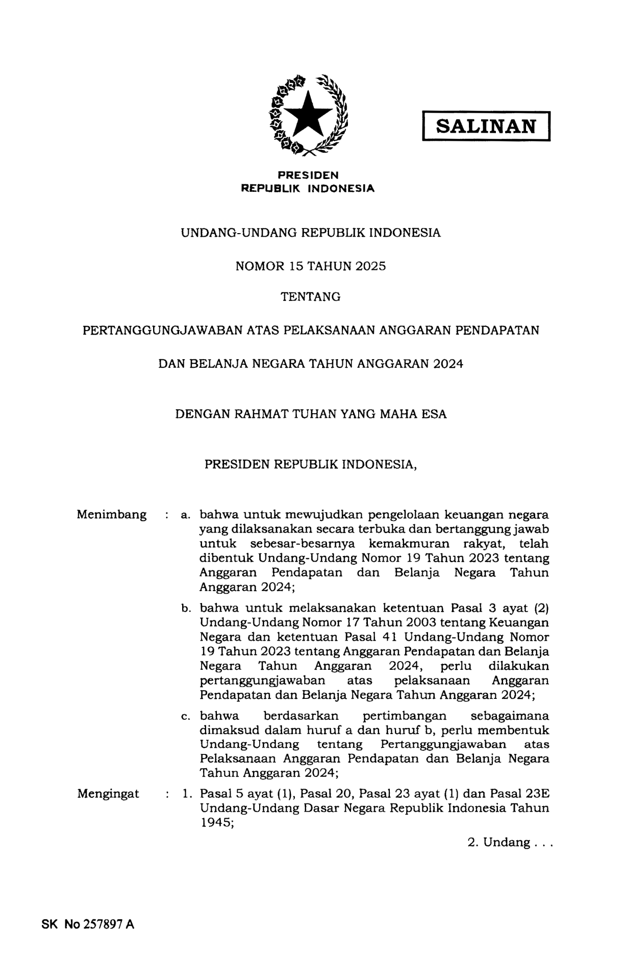 Undang-Undang Nomor 15 Tahun 2025