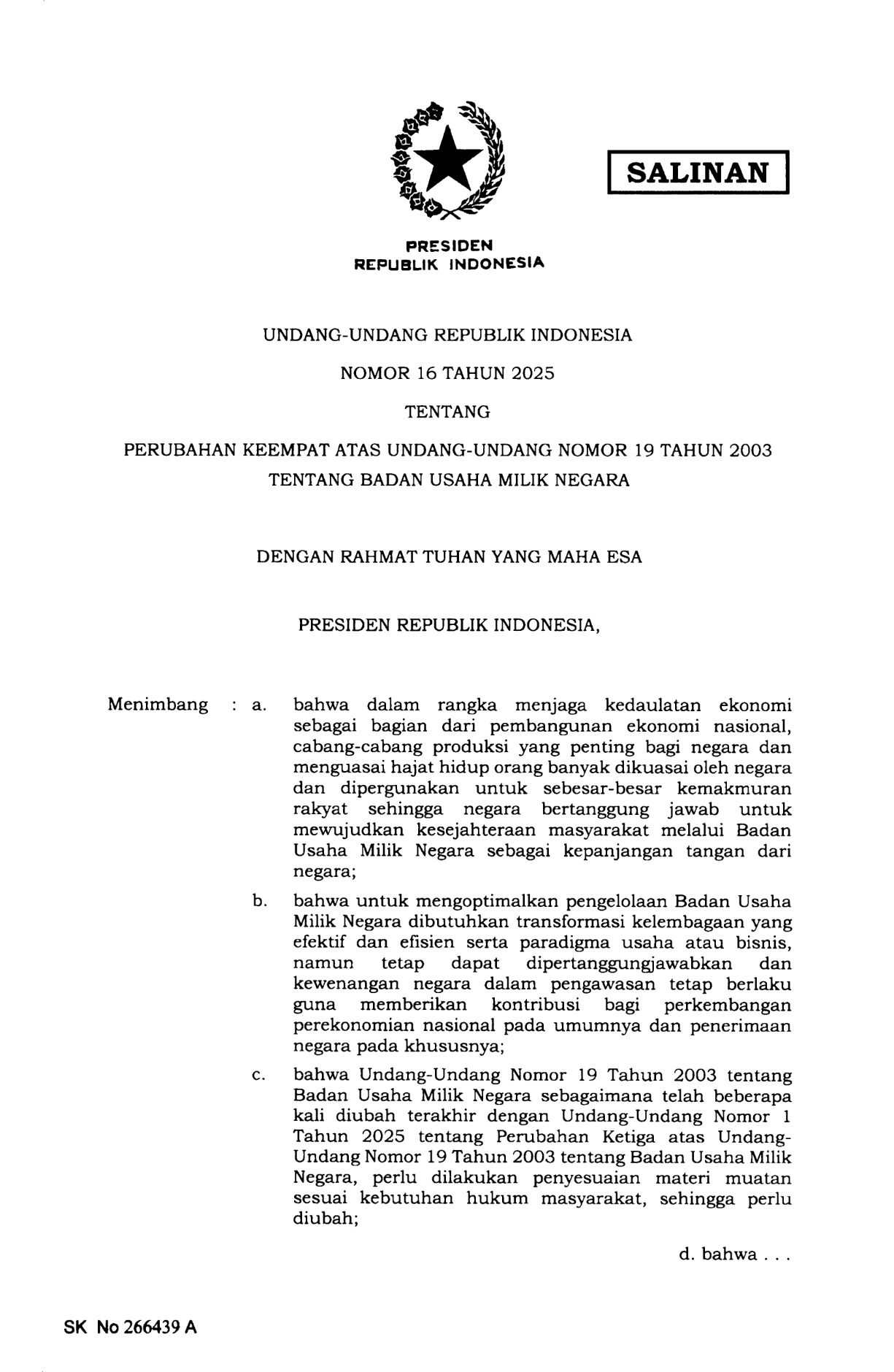 Undang-Undang Nomor 16 Tahun 2025