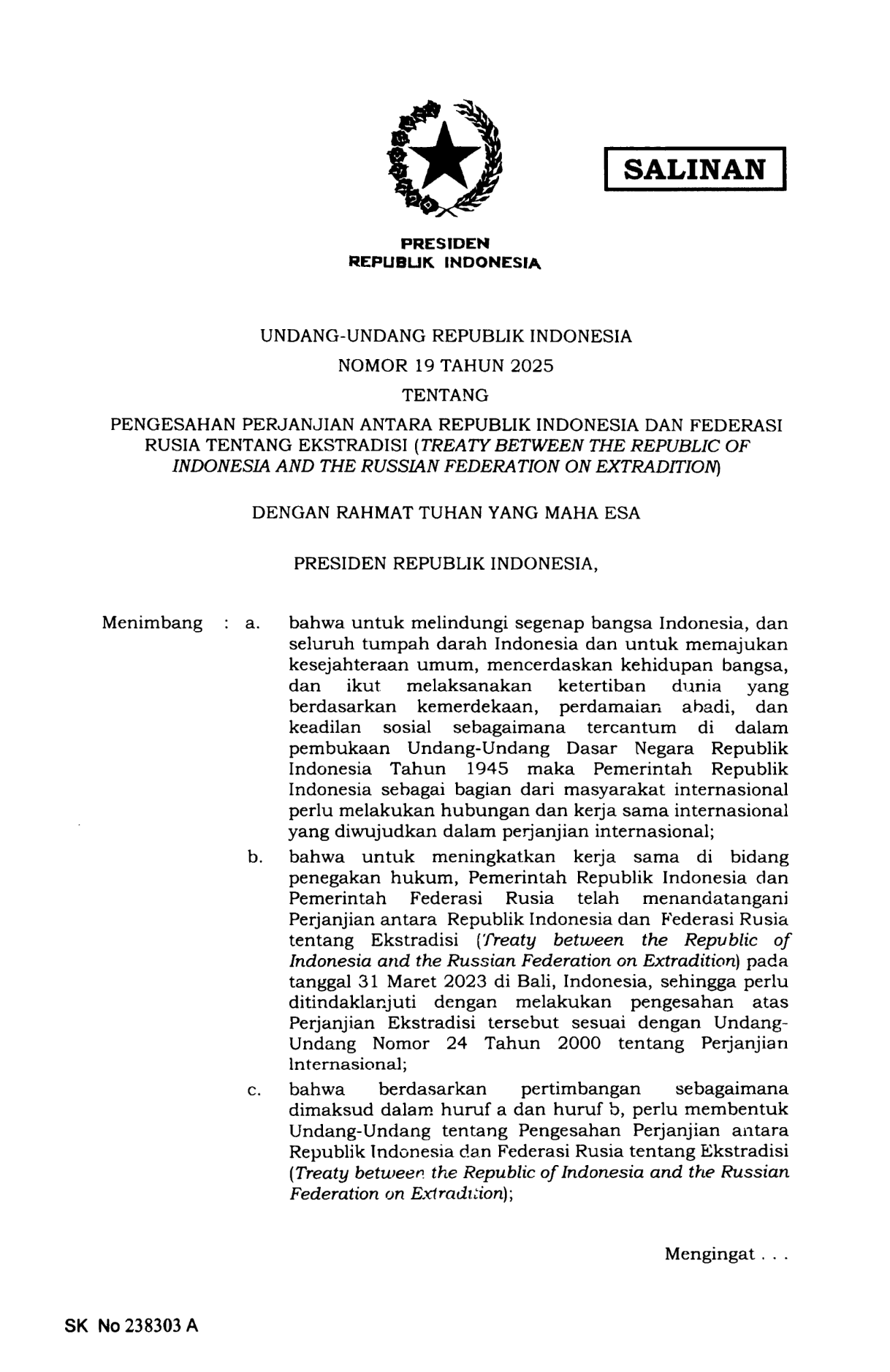 Undang-Undang Nomor 19 Tahun 2025