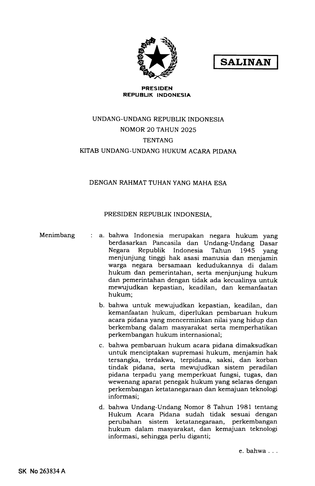 Undang-Undang Nomor 20 Tahun 2025