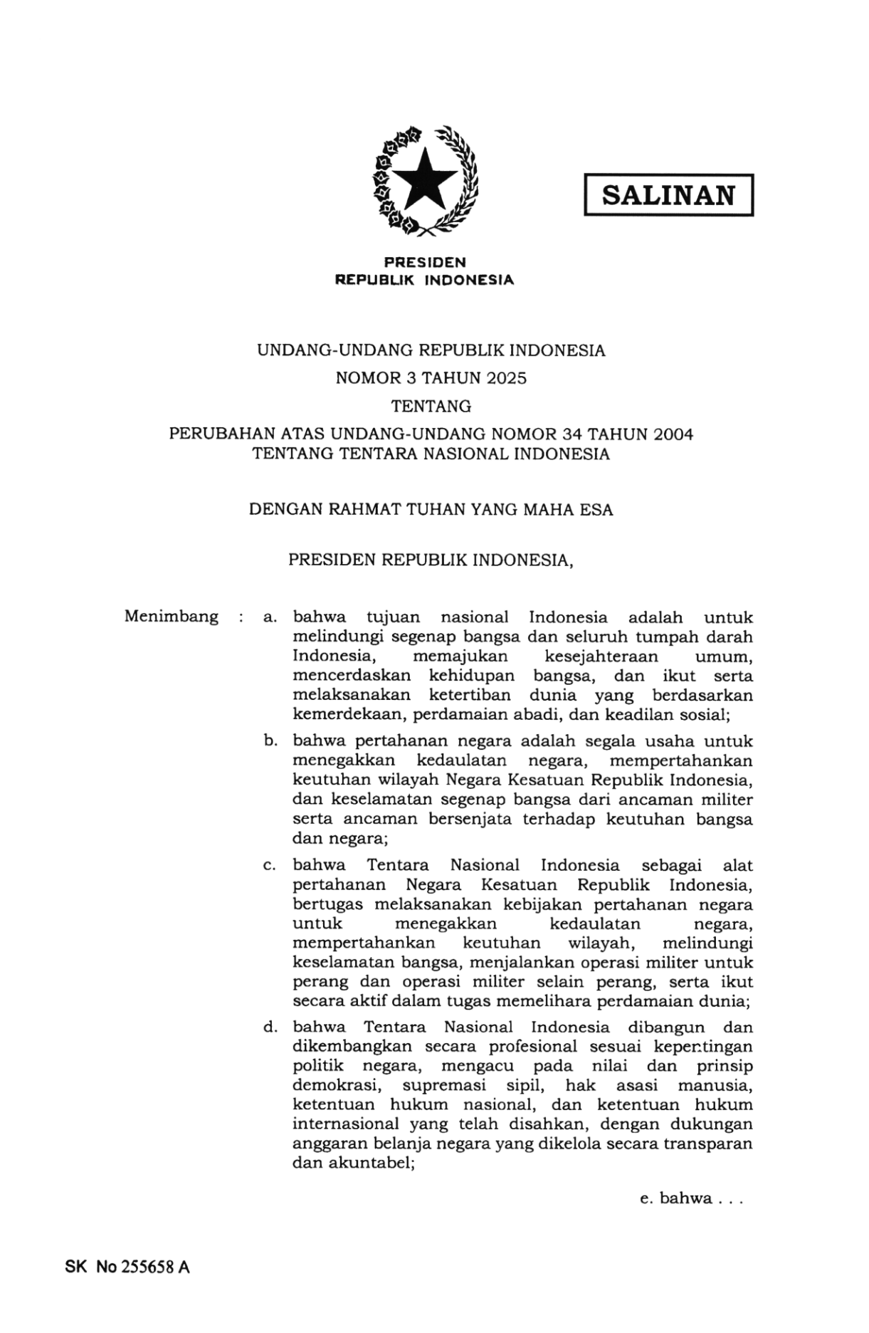 Undang-Undang Nomor 3 Tahun 2025