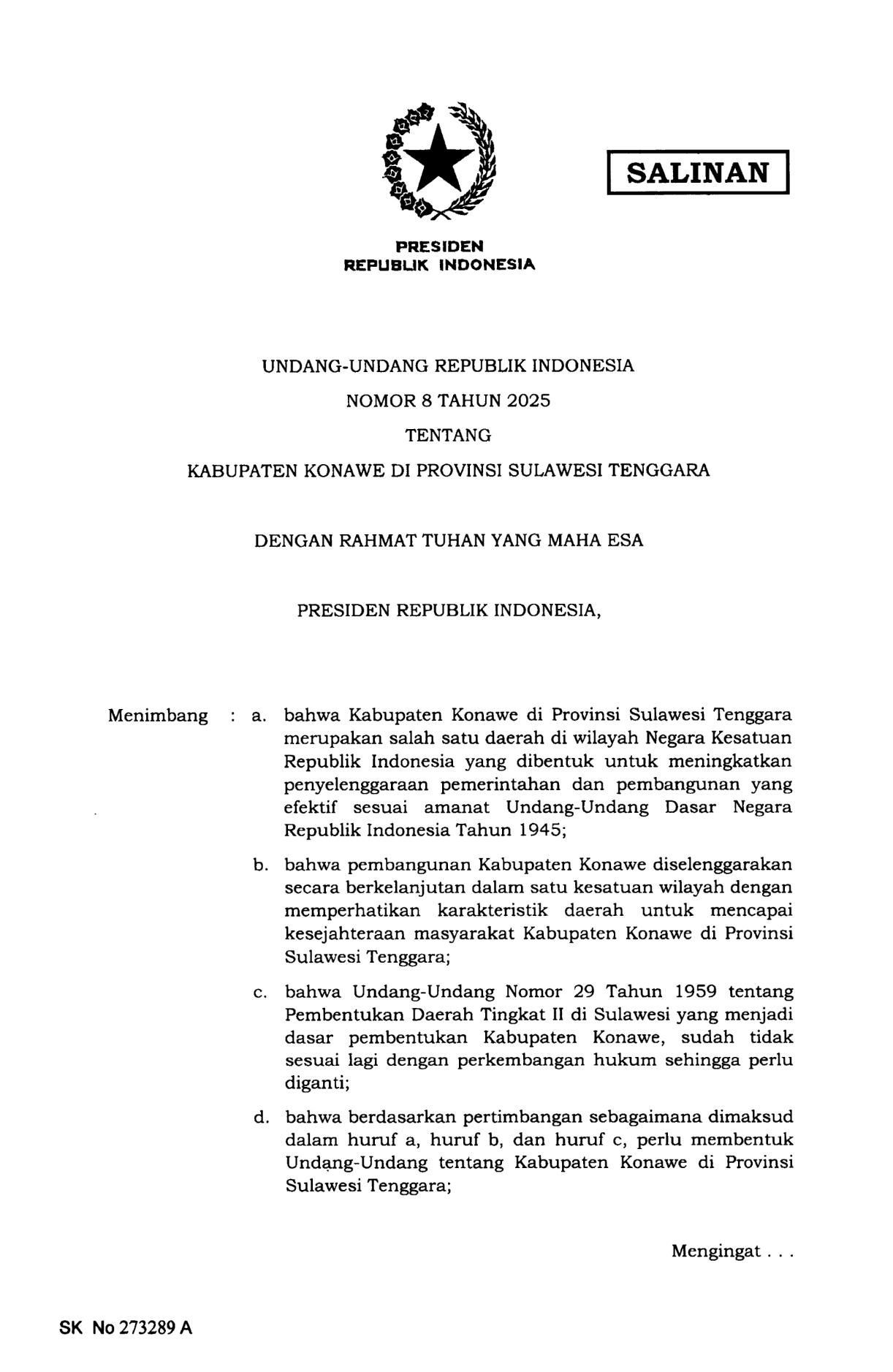 Undang-Undang Nomor 8 Tahun 2025